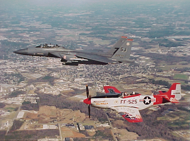 P-51 and F-15 in flight
