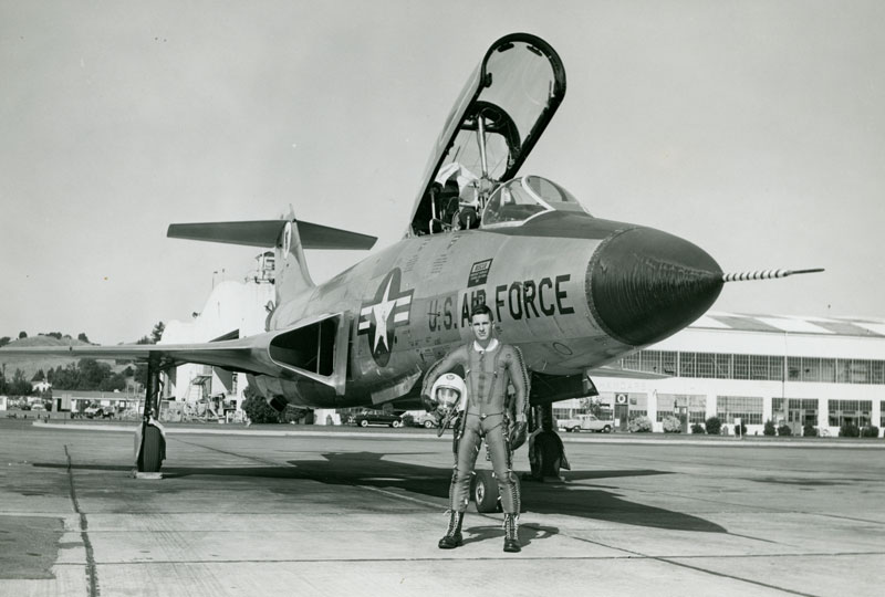 William Anders in front of an F-101 Voodoo at Hamilton Air Force Base